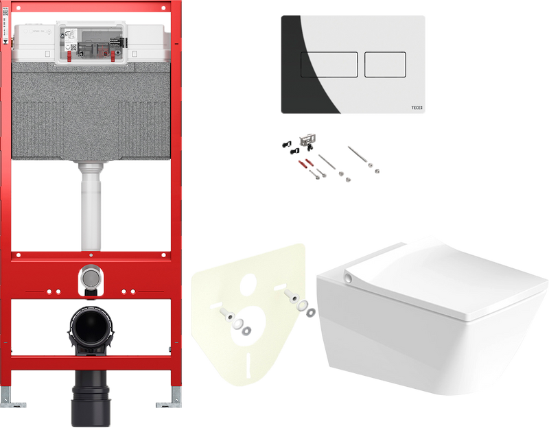 Комплект 6 в 1 Унитаз подвесной Duravit Viu 2511090000 безободковый + Крышка 0021190000 с микролифтом + Звукоизоляция TECE Profil TECEprofil 9 200 010 + Инсталляция TECEprofil Uni 2.0 9300302 + Кнопка TECEsolid 9240431 + Крепления TECEprofil 9380014