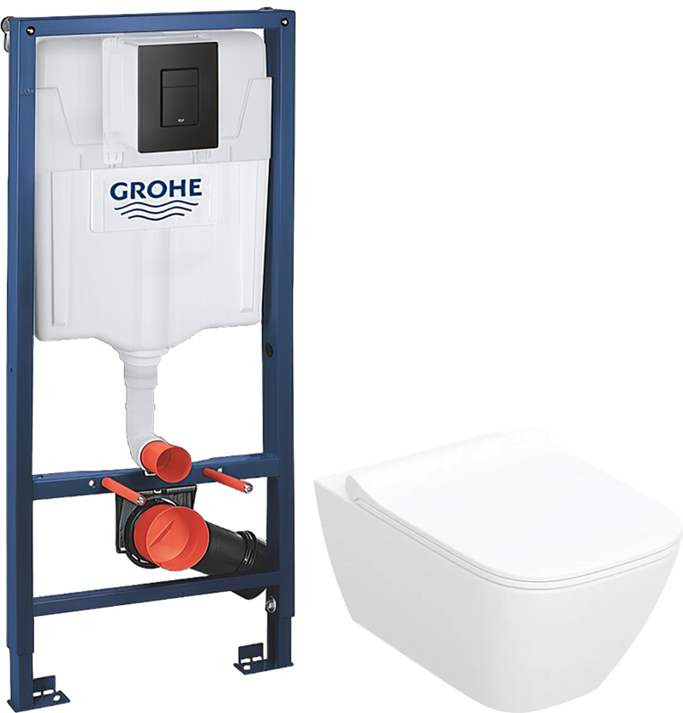 Комплект 2 в 1 Унитаз подвесной Geberit Smyle Square 500.685.01.1 + Инсталляция с кнопкой Grohe Solido 38811KF0