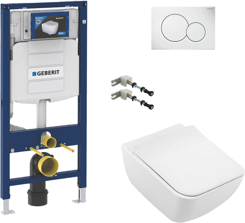 Комплект 4 в 1 Унитаз подвесной Villeroy & Boch Venticello 4611RL01 + Крепления Geberit Duofix 111.815.00.1 к стене + Инсталляция UP 320 111.300.00.5 + Кнопка Sigma 01 115.770.11.5