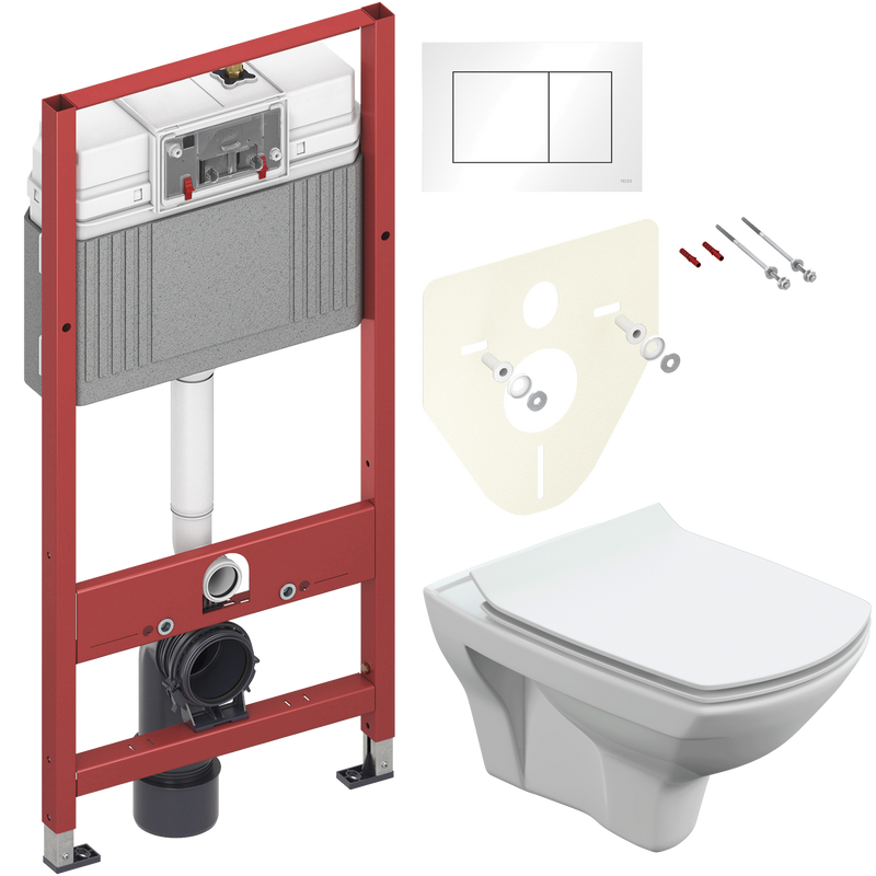 Комплект 2 в 1 Унитаз подвесной Cersanit Carina XL Clean On DPL EO + Инсталляция с кнопкой TECE Base 9400413