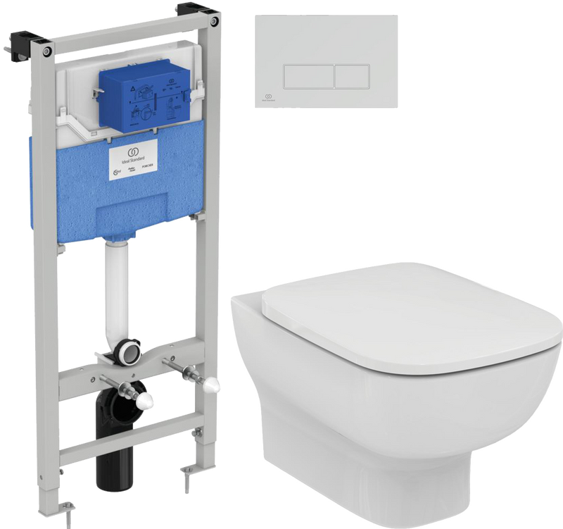 Комплект 4 в 1 Унитаз подвесной Ideal Standard Esedra AquaBlade T386001 + Крышка T318101 с микролифтом + Инсталляция Prosys Frame 120 M R020467 + Кнопка Oleas R0121AA