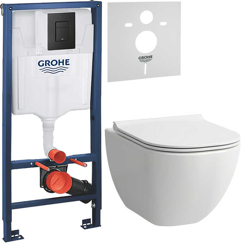 Комплект 3 в 1 Унитаз подвесной Laufen Basal 8.66E1.0.000.000.1 + Инсталляция с кнопкой Grohe Solido 38811KF0 + Звукоизоляция 37131000