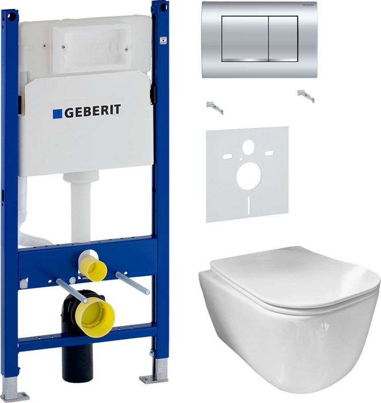 Комплект 3 в 1 Унитаз подвесной Ceramicanova New Day CN3005 + Звукоизоляция Geberit 156.050.00.1 + Инсталляция с кнопкой Duofix Delta 458.163.21.1