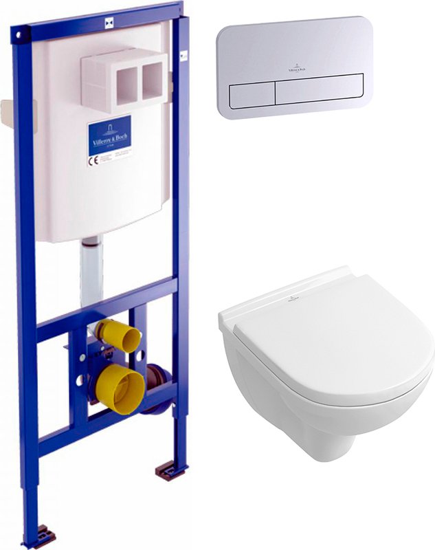 Комплект 3 в 1 Унитаз подвесной Villeroy & Boch O.Novo O.novo 5688 H1 01 + Кнопка Viconnect 9224 9061 + Инсталляция 9224 6100