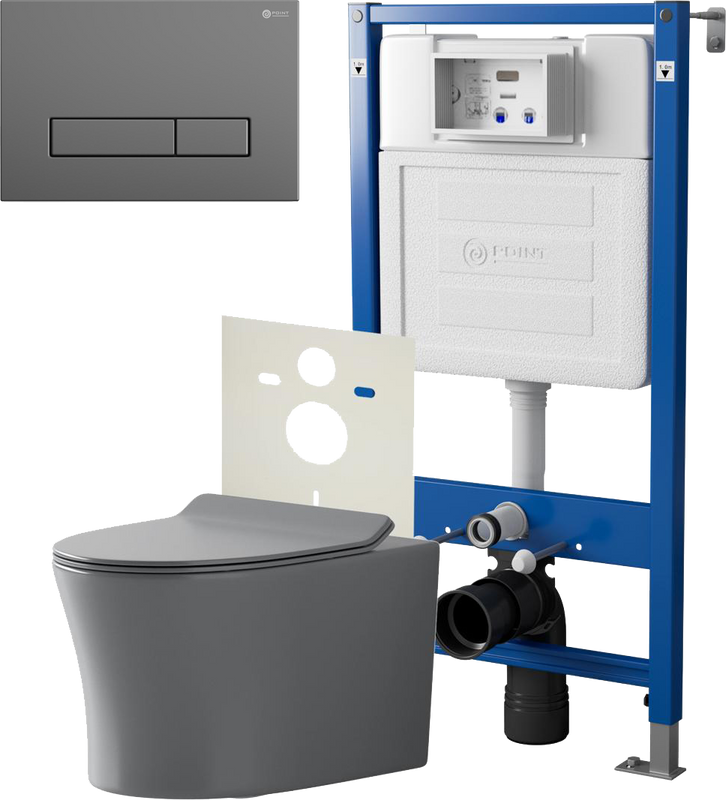 Комплект 3 в 1 Унитаз подвесной Point Вега PN41711GM + Инсталляция PN45120 + Кнопка Меркурий PN44831GM