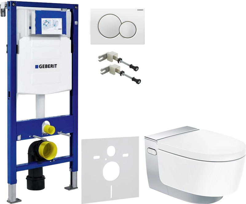 Комплект 5 в 1 Умный унитаз Geberit AquaClean Mera Comfort 146.214.21.1 + Крепления Duofix 111.815.00.1 к стене + Звукоизоляция 156.050.00.1 + Инсталляция UP 320 111.300.00.5 + Кнопка Sigma 01 115.770.11.5