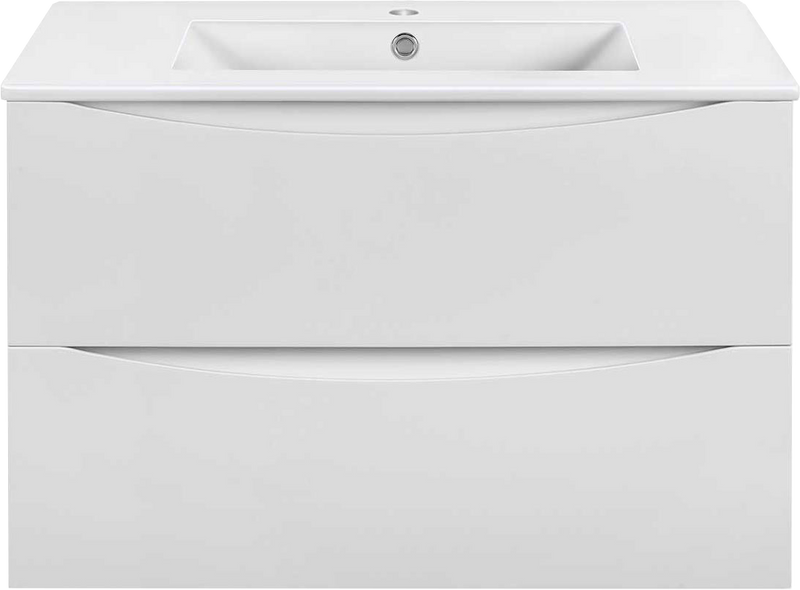 Тумба под раковину без столешницы Vincea Mia Slim 80, подвесная, 2 ящика, белая глянцевая