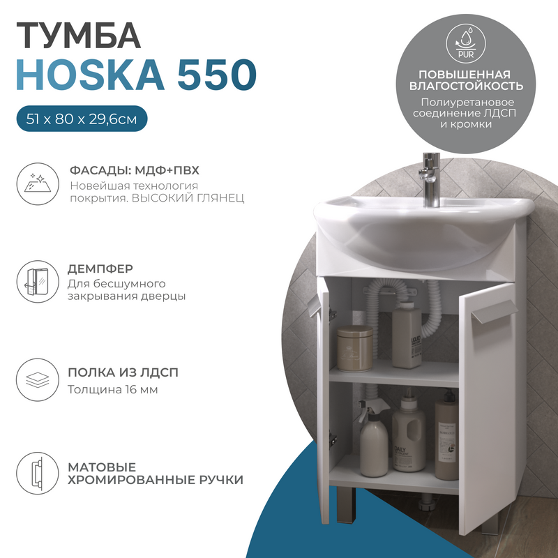 Тумба под раковину без столешницы Vigo Hoska 55 2 дверцы, белая