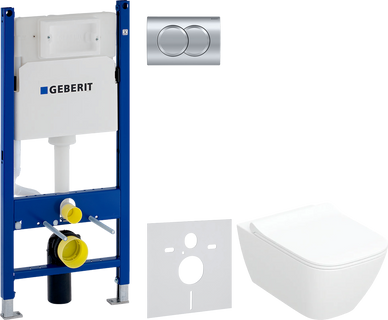 Комплект  Унитаз подвесной Geberit Smyle Square 500.685.01.1 с микролифтом + Система инсталляции для унитазов Geberit Duofix Delta 458.149.21.1 с кноп