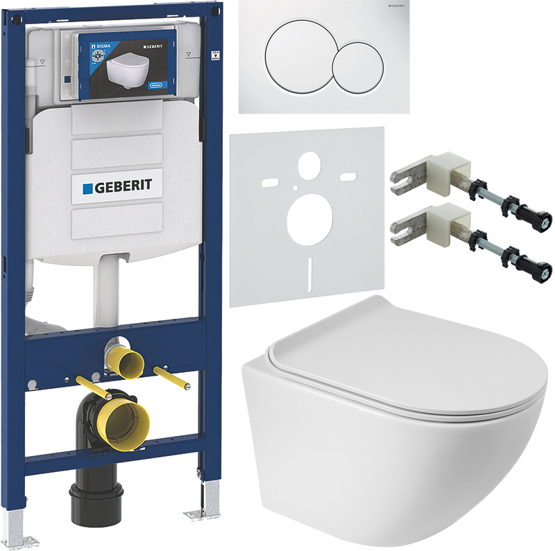 Комплект 6 в 1 Унитаз подвесной BelBagno Sfera-r BB046CHR + Крышка BB901SC с микролифтом + Инсталляция Geberit Duofix UP 320 111.300.00.5 + Кнопка Sigma 01 115.770.11.5 + Крепления 111.815.00.1 к стене + Звукоизоляция 156.050.00.1