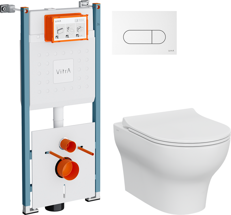 Комплект 4 в 1 Унитаз подвесной VitrA Zentrum Round 7786B003-0075 безободковый + Крышка 801-003-019 с микролифтом + Инсталляция V-Fix Core 732-5800-01PV + Кнопка Root Round 740-2200