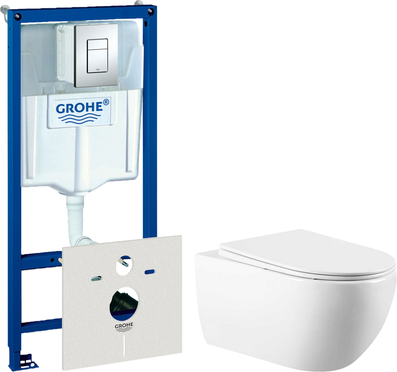 Комплект Унитаз подвесной Vincea Evo VT1-34 + Инсталляция Grohe Rapid SL 38772001 3 в 1 с кнопкой смыва + Шумоизоляция 37131000
