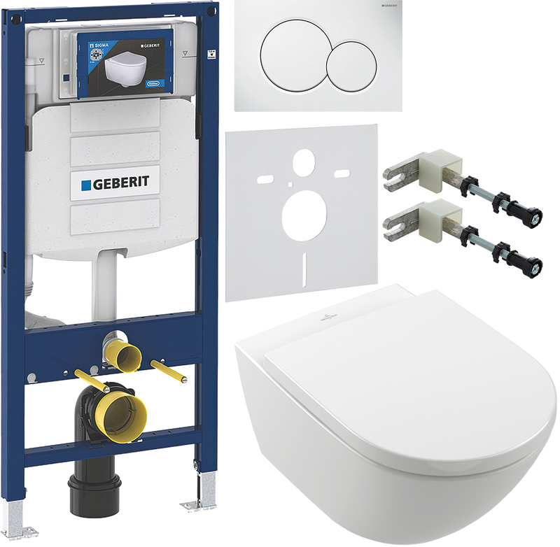 Комплект 5 в 1 Унитаз подвесной Villeroy & Boch Subway 3.0 4670TS01 + Инсталляция Geberit Duofix UP 320 111.300.00.5 + Кнопка Sigma 01 115.770.11.5 + Крепления 111.815.00.1 к стене + Звукоизоляция 156.050.00.1