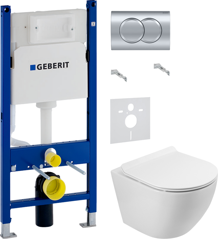 Комплект 4 в 1 Унитаз подвесной BelBagno Sfera-r BB046CH-TOR безободковый + Крышка Piano BB2111SC с микролифтом + Звукоизоляция Geberit 156.050.00.1 + Инсталляция с кнопкой Duofix Delta 458.149.21.1