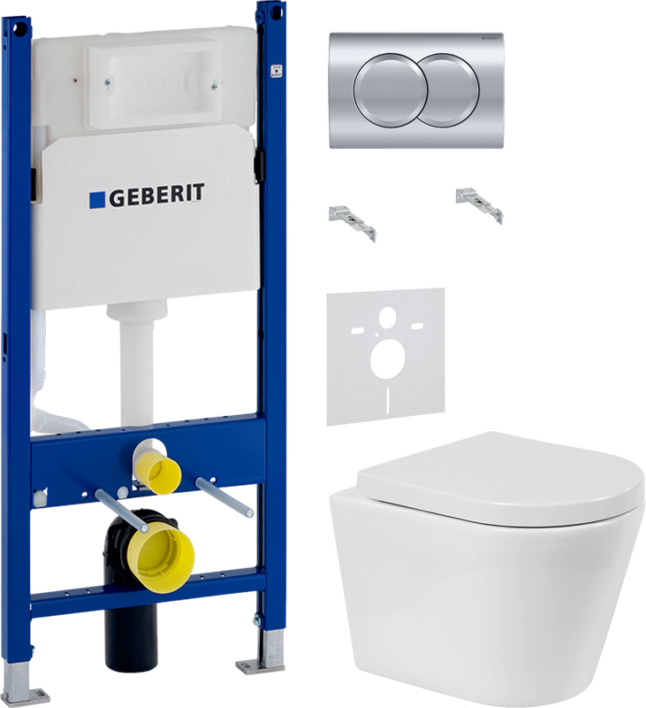Комплект 4 в 1 Унитаз подвесной BelBagno Flay-r BB053CHR + Крышка Norma BB865SC с микролифтом + Инсталляция с кнопкой Geberit Duofix Delta 458.149.21.1 + Звукоизоляция 156.050.00.1