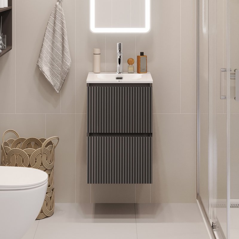 Тумба под раковину без столешницы BelBagno Uno-mini 40 подвесная, 2 ящика, матовая темно-серая