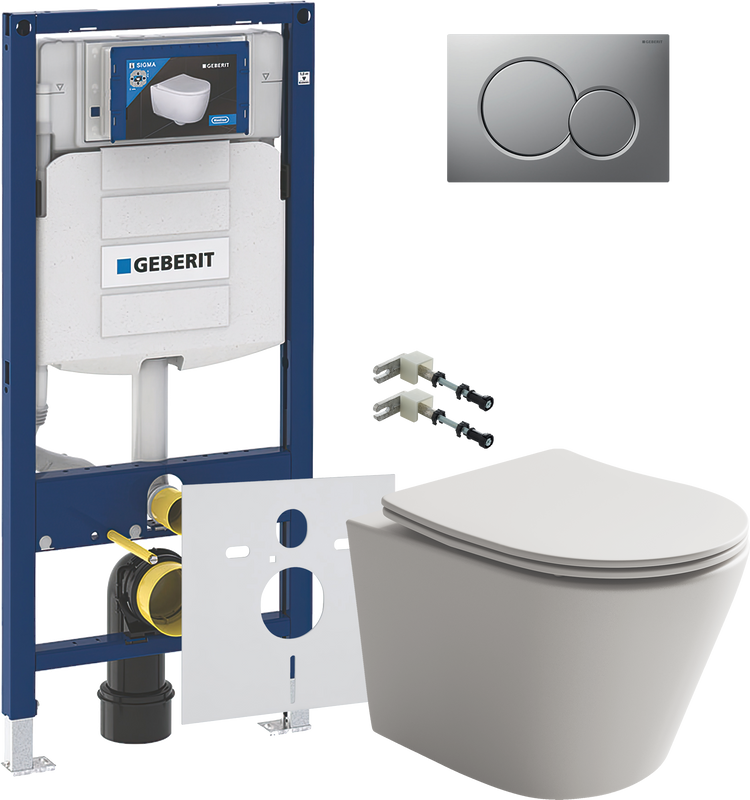 Комплект 5 в 1 Унитаз подвесной Ceramicanova Balearica Rimless CN6000MC + Крепления Geberit Duofix 111.815.00.1 к стене + Звукоизоляция 156.050.00.1 + Инсталляция UP 320 111.300.00.5 + Кнопка Sigma 01 115.770.JQ.5
