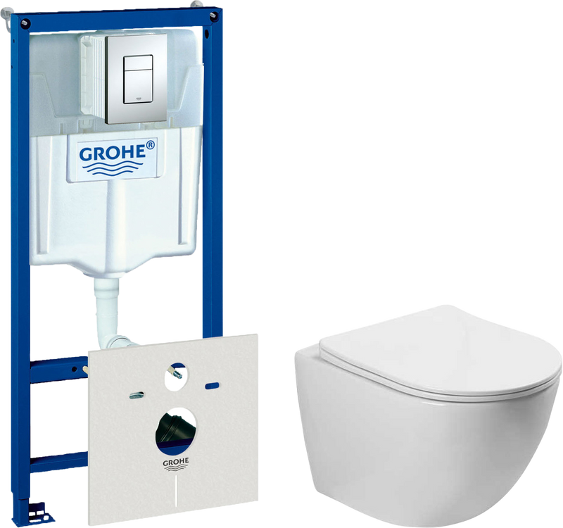 Комплект Унитаз подвесной Vincea Globo VT1-14S белый + Инсталляция Grohe Rapid SL 38772001 3 в 1 с кнопкой смыва + Шумоизоляция 37131000