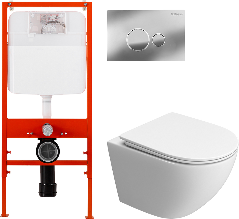 Комплект 3 в 1 Унитаз подвесной BelBagno Uno BB5177CH-TOR/SC + Инсталляция BB026 + Кнопка BB081CR