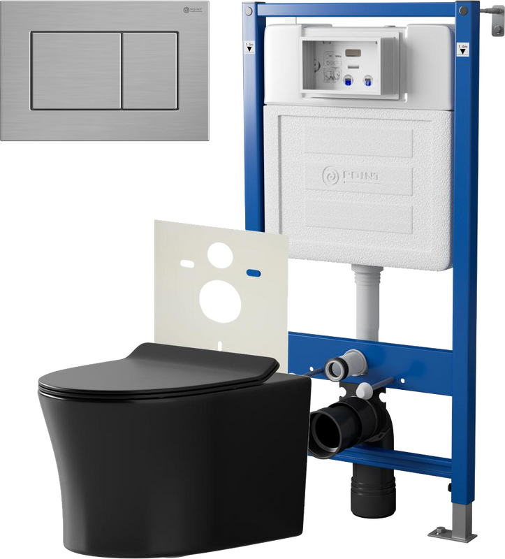 Комплект 3 в 1 Унитаз подвесной Point Вега PN41711BM + Инсталляция PN45120 + Кнопка Ника PN44081SB