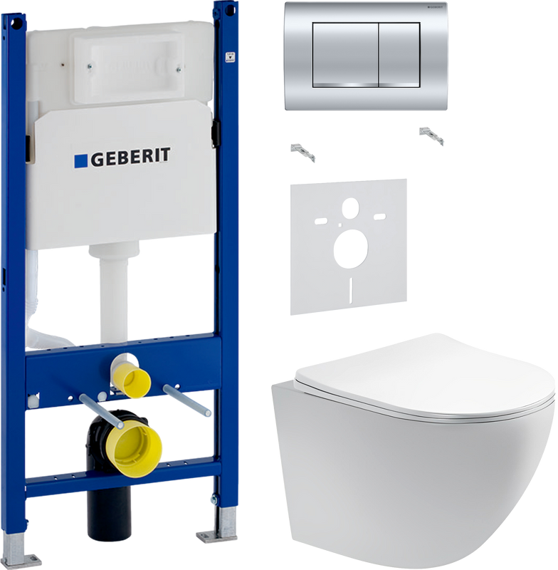 Комплект 3 в 1 Унитаз подвесной AQUATEK Европа AQ1900-00 + Звукоизоляция Geberit 156.050.00.1 + Инсталляция с кнопкой Duofix Delta 458.163.21.1