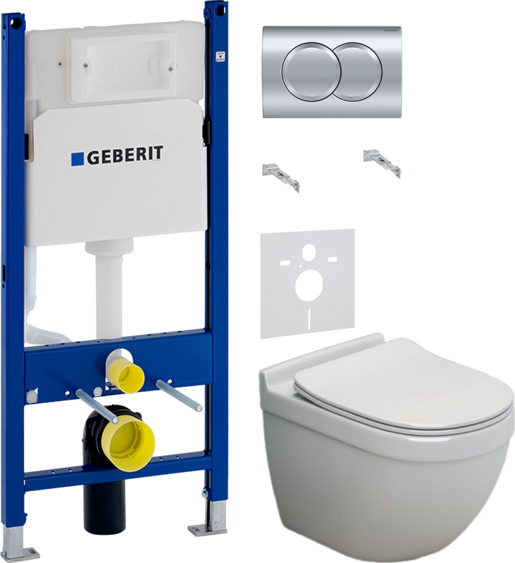 Комплект 4 в 1 Унитаз подвесной BelBagno Senso -R BB017CHR + Крышка BB2034SC с микролифтом + Инсталляция с кнопкой Geberit Duofix Delta 458.149.21.1 + Звукоизоляция 156.050.00.1