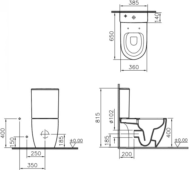 Унитаз-компакт напольный VitrA Sento Open-Back 9830B003-7204
