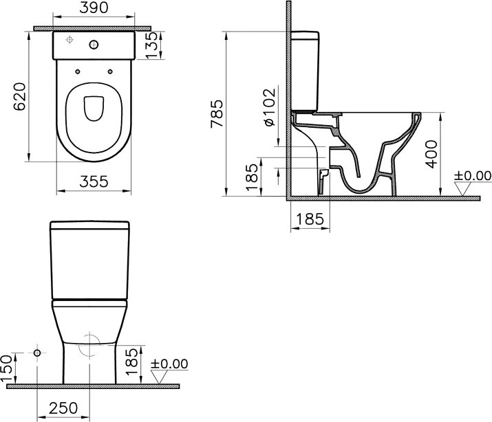 Унитаз-компакт напольный VitrA Integra Round Open-Back 9833B003-7206