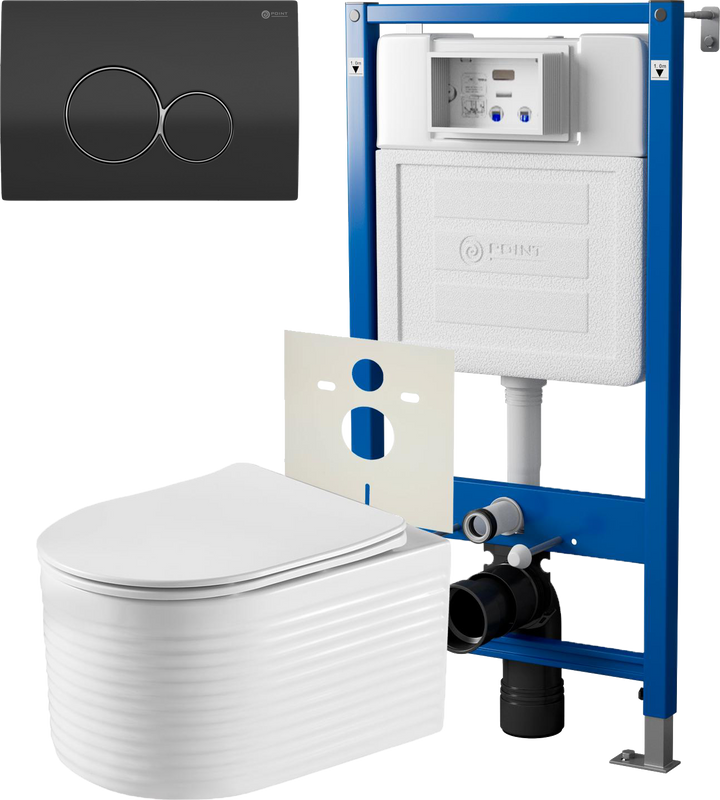 Комплект 3 в 1 Унитаз подвесной Point Омега PN41902 + Инсталляция PN45120 + Кнопка Виктория PN44061BC