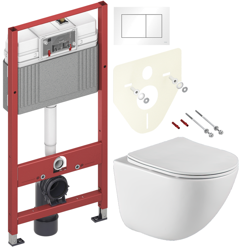Комплект 3 в 1 Унитаз подвесной BelBagno Amanda BB051CHR безободковый + Крышка BB051SC с микролифтом + Инсталляция с кнопкой TECE Base 9400413