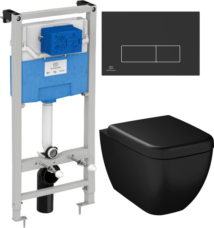Комплект  Чаша для унитаза подвесного VitrA Shift Shift 7742B083-0075 + Крышка-сиденье VitrA Shift 91-083-009 с микролифтом, петли хром, черная + Кноп