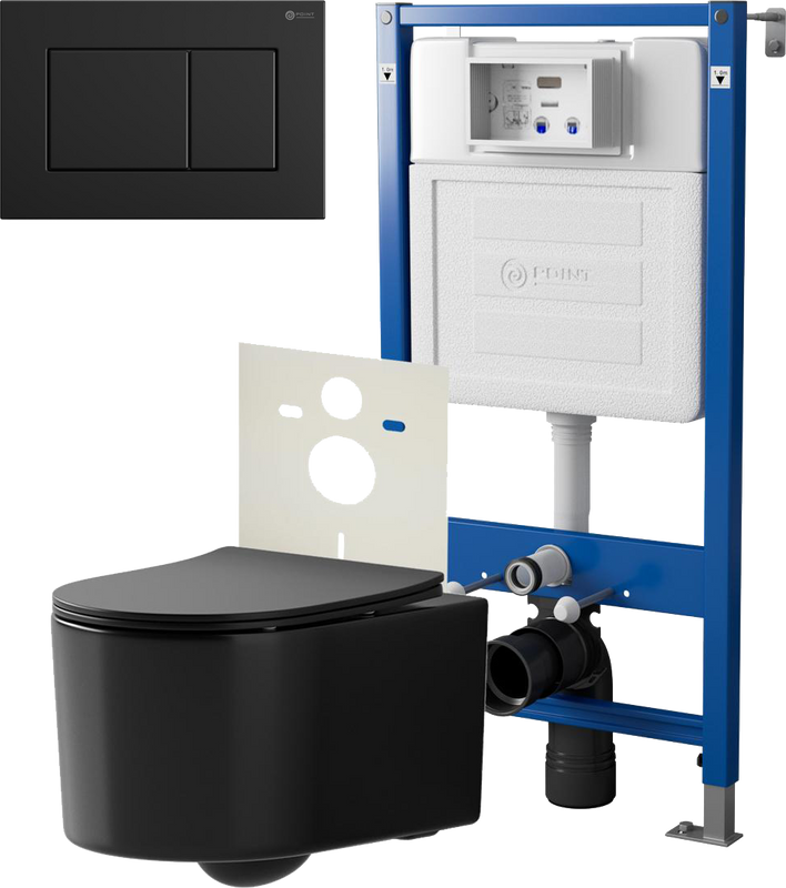 Комплект 3 в 1 Унитаз подвесной Point Веста PN41701BM + Инсталляция PN45120 + Кнопка Ника PN44081BM