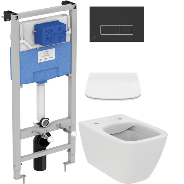 Комплект 4 в 1 Унитаз подвесной Ideal Standard I Life B T461401 безободковый, euro white + Крышка T500301 с микролифтом + Инсталляция Prosys Frame 120 M R020467 + Кнопка Oleas R0121A6