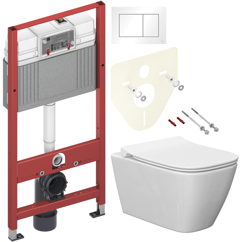 Комплект 3 в 1 Унитаз подвесной Ideal Standard I Life B T461401 безободковый, euro white + Крышка T500301 с микролифтом + Инсталляция с кнопкой TECE Base 9400413