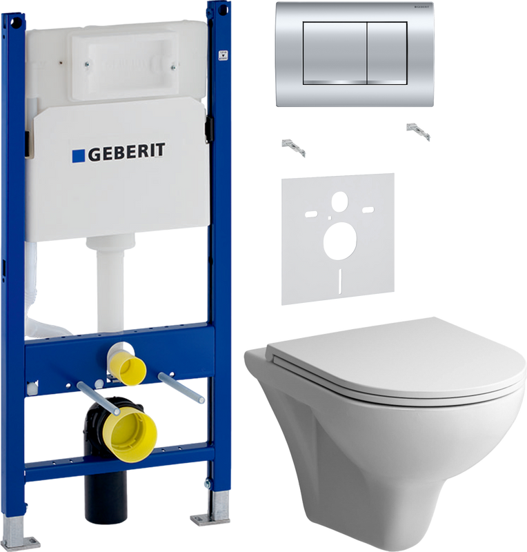 Комплект 3 в 1 Унитаз подвесной AM.PM Gem C901700SC безободковый + Звукоизоляция Geberit 156.050.00.1 + Инсталляция с кнопкой Duofix Delta 458.163.21.1