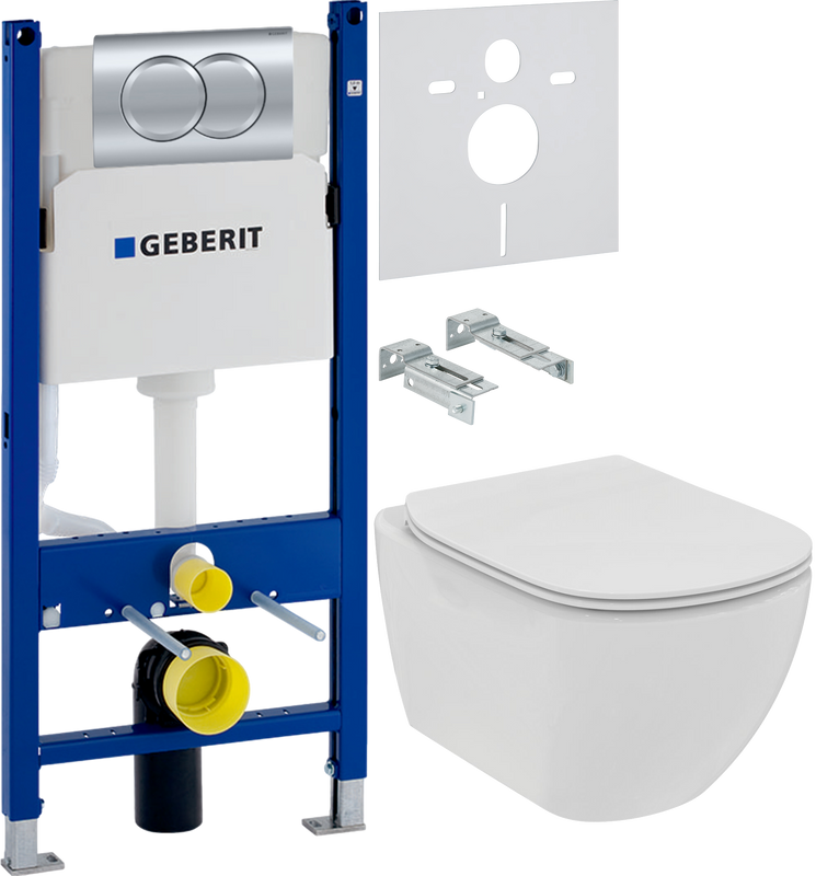 Комплект 3 в 1 Унитаз подвесной Ideal Standard Tesi T536001 + Инсталляция с кнопкой Geberit Duofix Delta 458.149.21.1 + Звукоизоляция 156.050.00.1