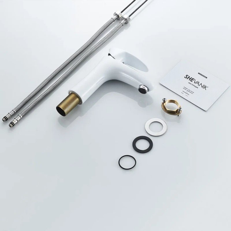 Смеситель для раковины Shevanik S9801F, белый, хром