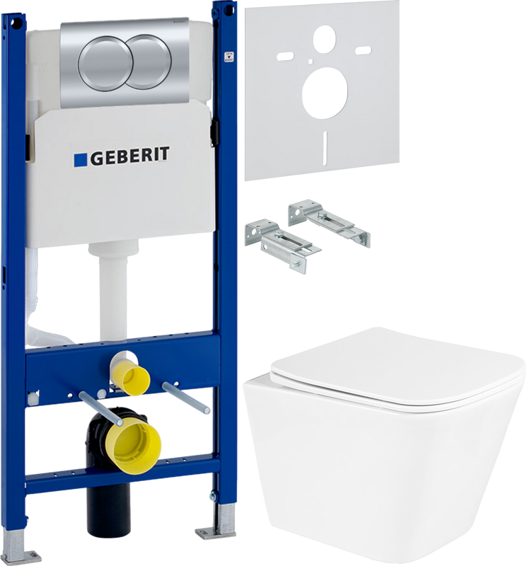 Комплект 3 в 1 Унитаз подвесной BelBagno Due BB3103CHR/SC + Инсталляция с кнопкой Geberit Duofix Delta 458.149.21.1 + Звукоизоляция 156.050.00.1