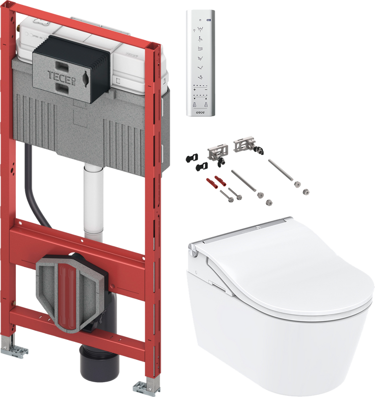 Комплект 4 в 1 Унитаз подвесной Toto RP CW542ERY безободковый + Крышка RW TCF801CG с дистанционным управлением + Инсталляция TECE Profil 9300300 + Крепления TECEprofil 9380014