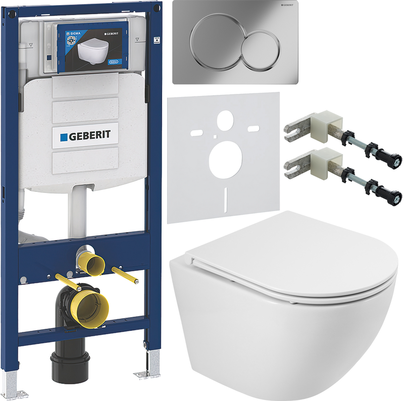 Комплект 6 в 1 Унитаз подвесной BelBagno Sfera-r BB046CH-TOR безободковый + Крышка BB870SC с микролифтом + Инсталляция Geberit Duofix UP 320 111.300.00.5 + Кнопка Sigma 01 115.770.21.5 + Крепления 111.815.00.1 к стене + Звукоизоляция 156.050.00.1