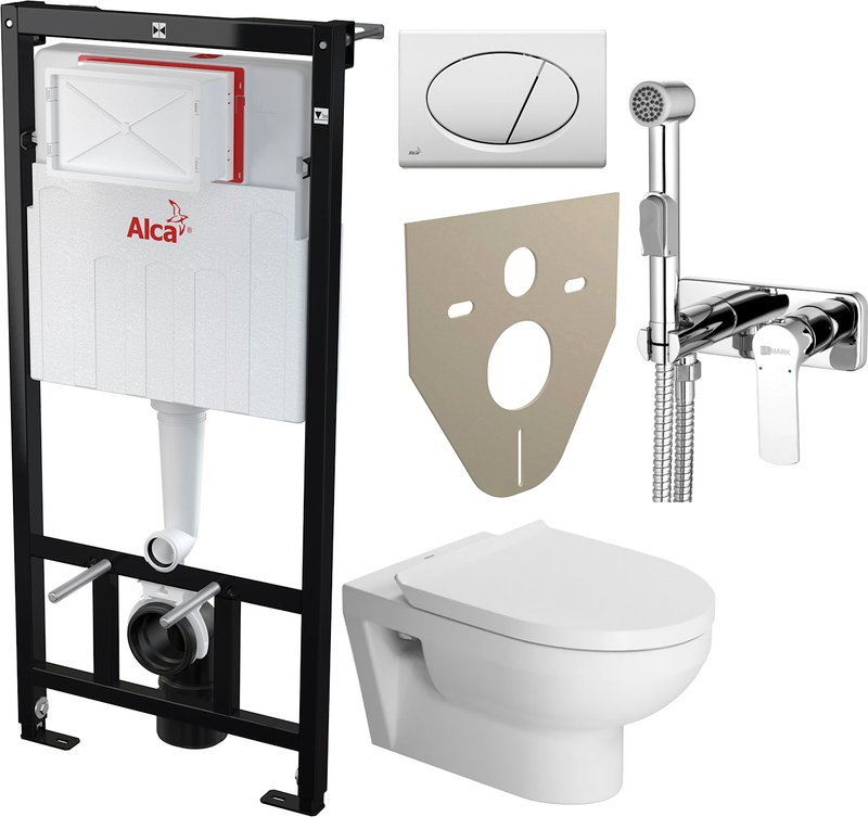 Комплект 5 в 1 Унитаз подвесной Duravit DuraStyle 45620900A1 + Гигиенический душ Lemark plus Grace LM1519C со смесителем, С ВНУТРЕННЕЙ ЧАСТЬЮ + Звукоизоляция AlcaPlast M91 + Кнопка ALCA M70 + Инсталляция A101 Sadromodul AM101/1120-0001