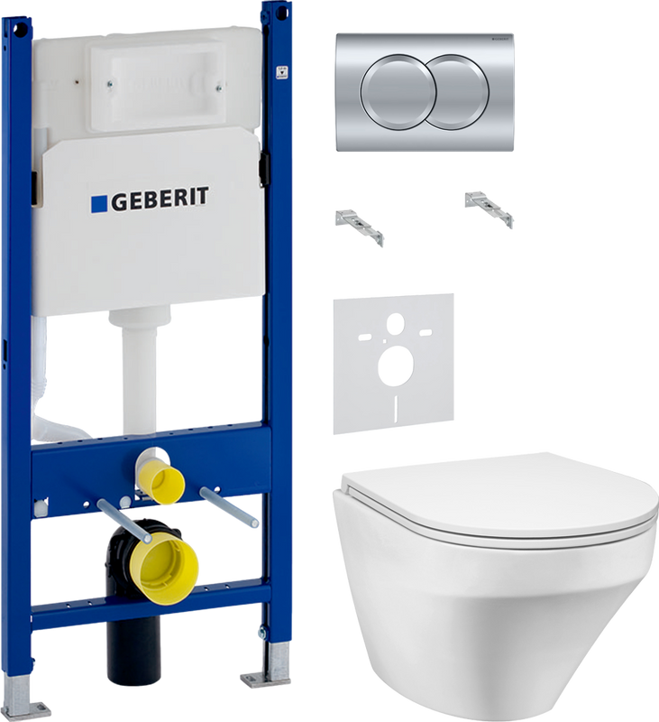 Комплект 4 в 1 Унитаз подвесной AM.PM Inspire FlashClean C501700WH + Крышка C507853WH с микролифтом + Инсталляция с кнопкой Geberit Duofix Delta 458.149.21.1 + Звукоизоляция 156.050.00.1