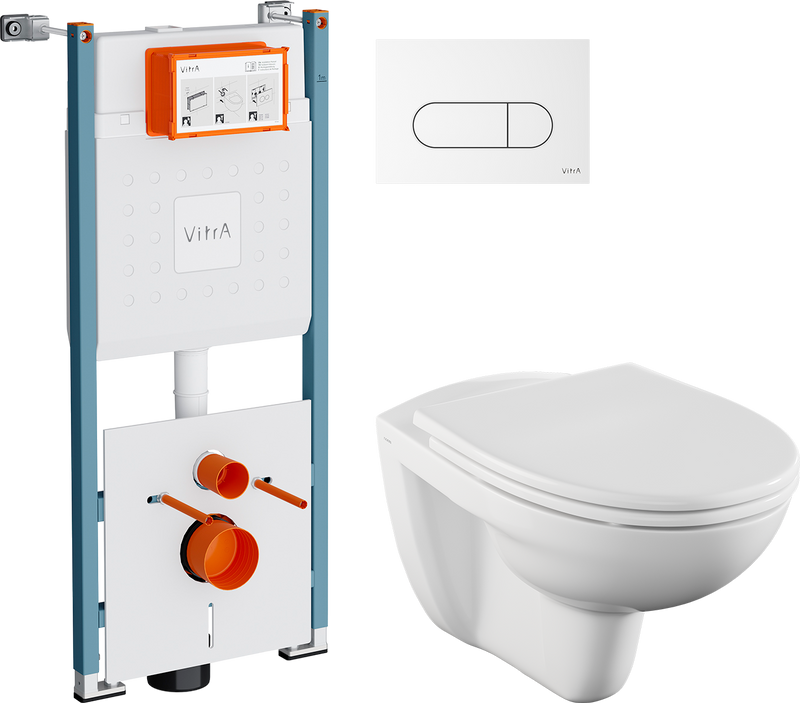 Комплект 4 в 1 Унитаз подвесной Norm Fit 6855B099-1777 + Крышка VitrA Norm 84-003-749 с микролифтом + Инсталляция V-Fix Core 732-5800-01PV + Кнопка Root Round 740-2200