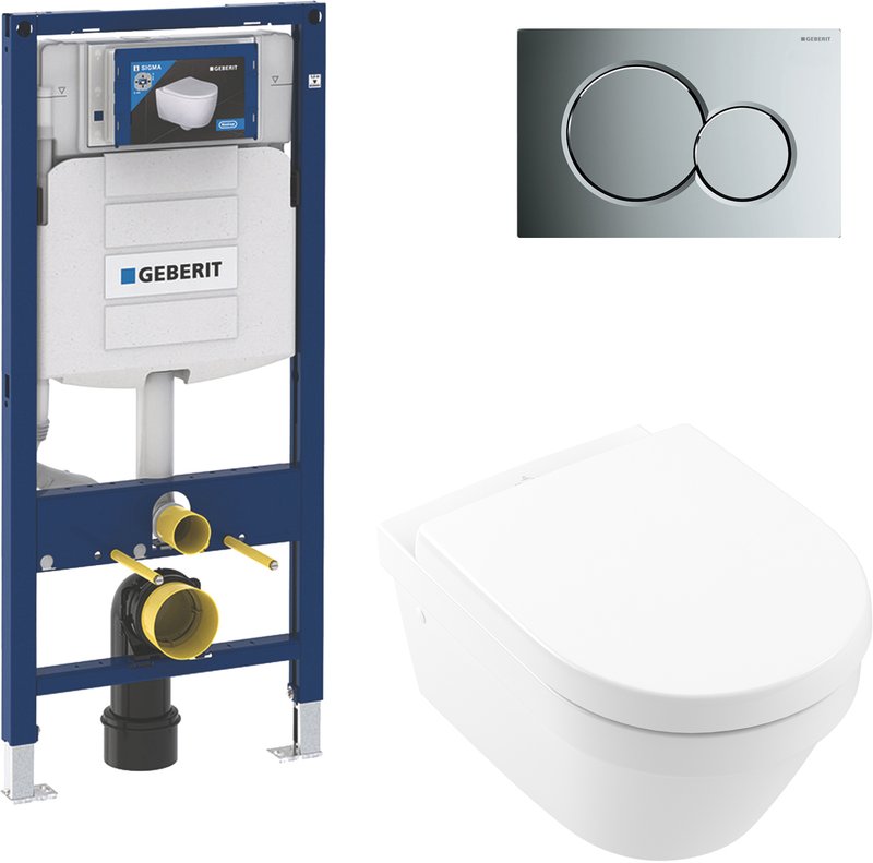 Комплект 4 в 1 Унитаз подвесной Villeroy & Boch Architectura 4694HR01 + Инсталляция Geberit Duofix UP 320 111.300.00.5 + Кнопка Sigma 01 115.770.21.5 + Крепления 111.815.00.1 к стене