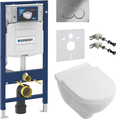 Комплект 5 в 1 Унитаз подвесной Villeroy & Boch O.Novo 5660HR01 + Крепления Geberit Duofix 111.815.00.1 к стене + Звукоизоляция 156.050.00.1 + Инсталляция UP 320 111.300.00.5 + Кнопка Sigma 01 115.770.21.5