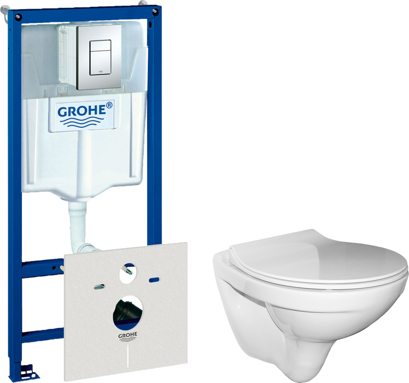 Комплект 3 в 1 Унитаз подвесной Керамин Санти CDB00022946 + Звукоизоляция Grohe 37131000 + Инсталляция с кнопкой Rapid SL 38772001