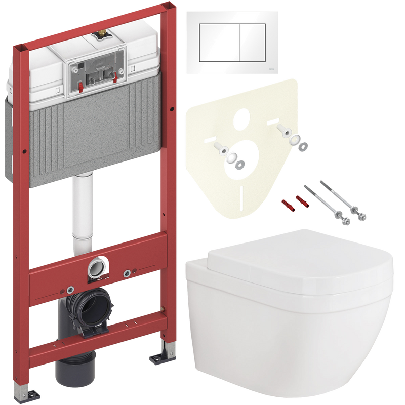 Комплект 3 в 1 Унитаз подвесной Grohe Euro Ceramic 3920600H компактный + Крышка 39330001 с микролифтом + Инсталляция с кнопкой TECE Base 9400413
