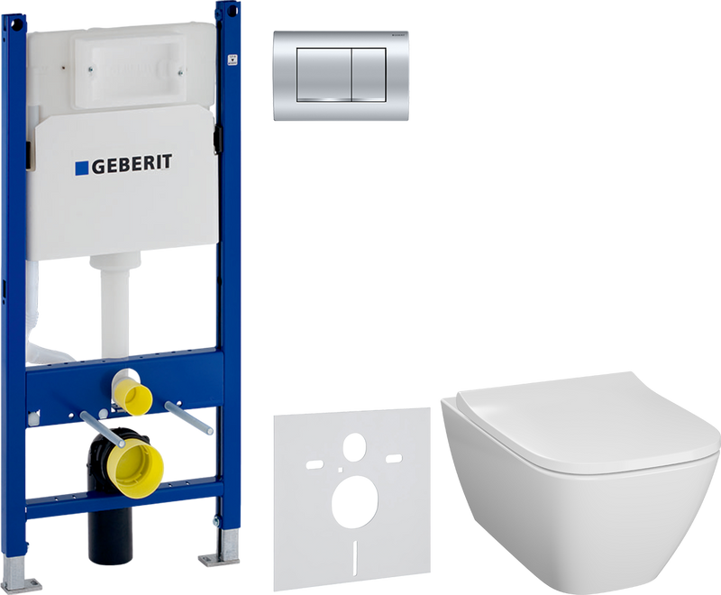 Комплект 3 в 1 Унитаз подвесной Geberit Smyle Square 500.683.01.1 + Инсталляция с кнопкой Duofix Delta 458.163.21.1 + Звукоизоляция 156.050.00.1
