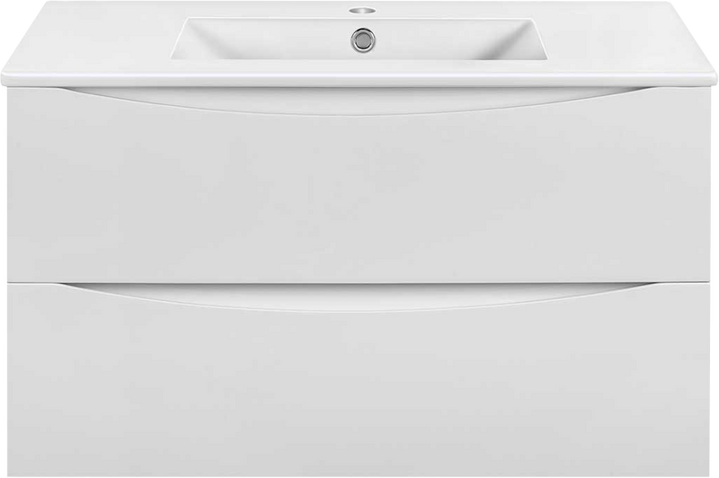 Тумба под раковину без столешницы Vincea Mia Slim 90, подвесная, 2 ящика, белая глянцевая