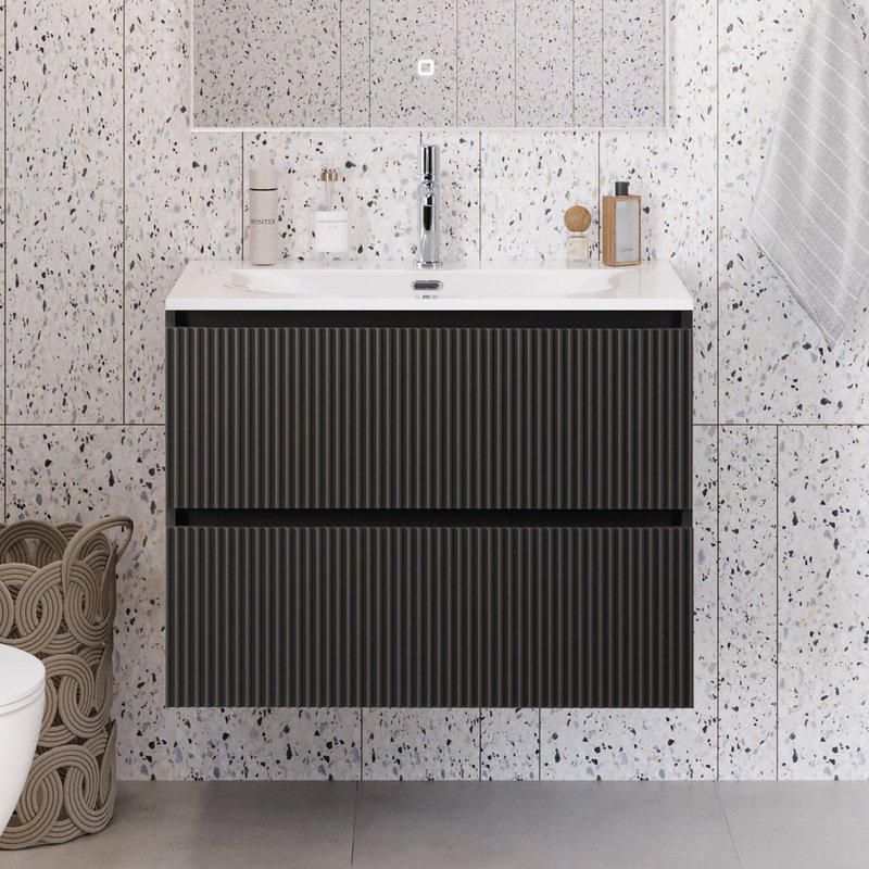 Тумба под раковину без столешницы BelBagno Uno-mini 80 подвесная, 2 ящика, матовая темно-серая